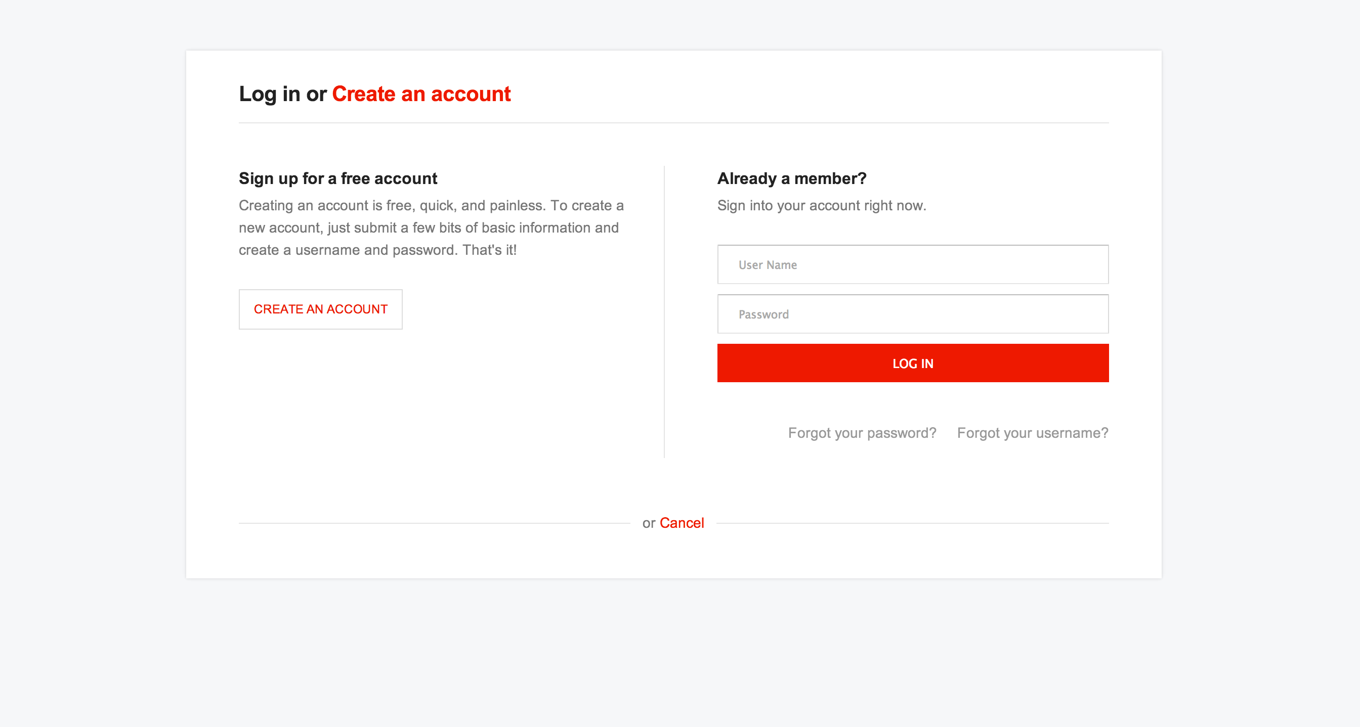 Login page