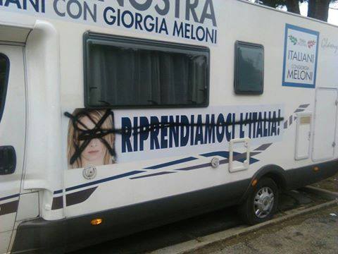 Danneggiato il camper di ‘Terra Nostra – Italiani con Giorgia Meloni’