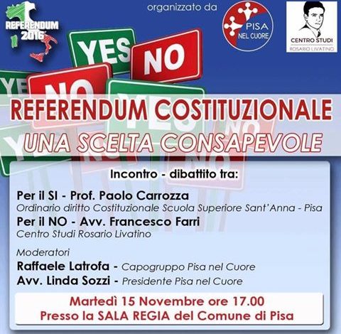 Pisa, incontro sul Referendum Costituzionale