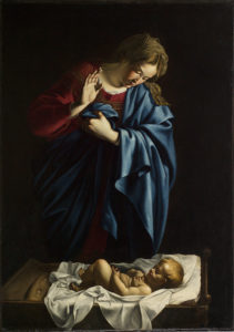 Orazio Lomi Gentileschi Madonna in adorazione del Bambino olio su tela, cm 139,8×98