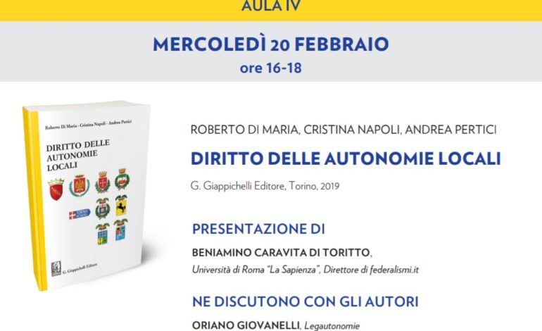 Pisa, presentato il nuovo manuale di Diritto delle autonomie locali
