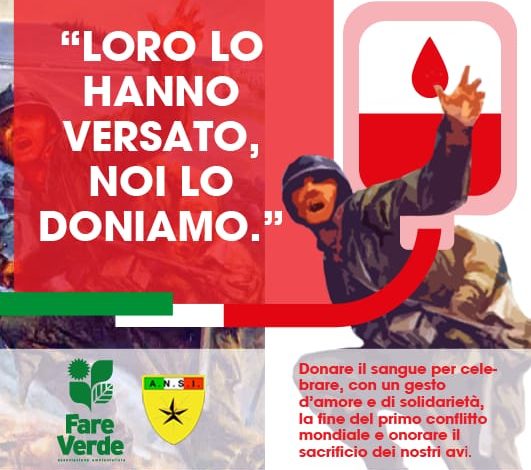 RIPARTE, MERCOLEDÌ 4 NOVEMBRE, LA CAMPAGNA DI FARE VERDE E ANSI PER INCENTIVARE LE DONAZIONI DI SANGUE