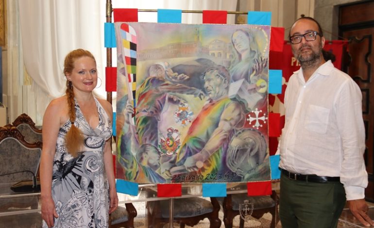 ﻿Gioco del Ponte, presentato il nuovo Palio della Vittoria dipinto dalla pittrice Paola Imposimato