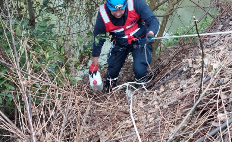 Volontari all’opera per ripulire l’argine del fiume Cascina