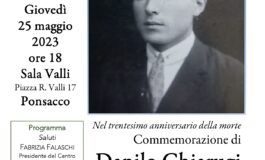 PONSACCO, GIOVEDì 25 MAGGIO - COMMEMORAZIONE DI DANILO CHIARUGI