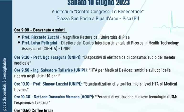 “Tuscany Health Ecosystem: dalle valutazioni HTA agli obiettivi del PNRR” un convegno a Pisa